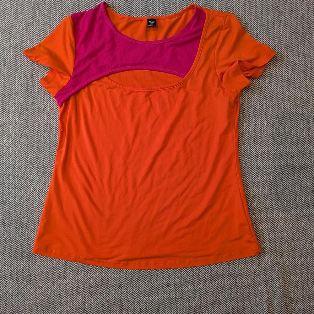 Pink and Orange Color block T-shirt (OXL) Bold Retro Y2K Streetwear Maximalist